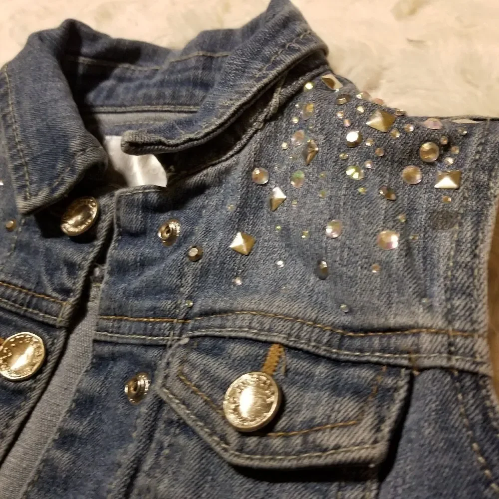 Justice Studded Denim Jean Kids Girls Vest Sleeveless Rhinestones Size 6/7